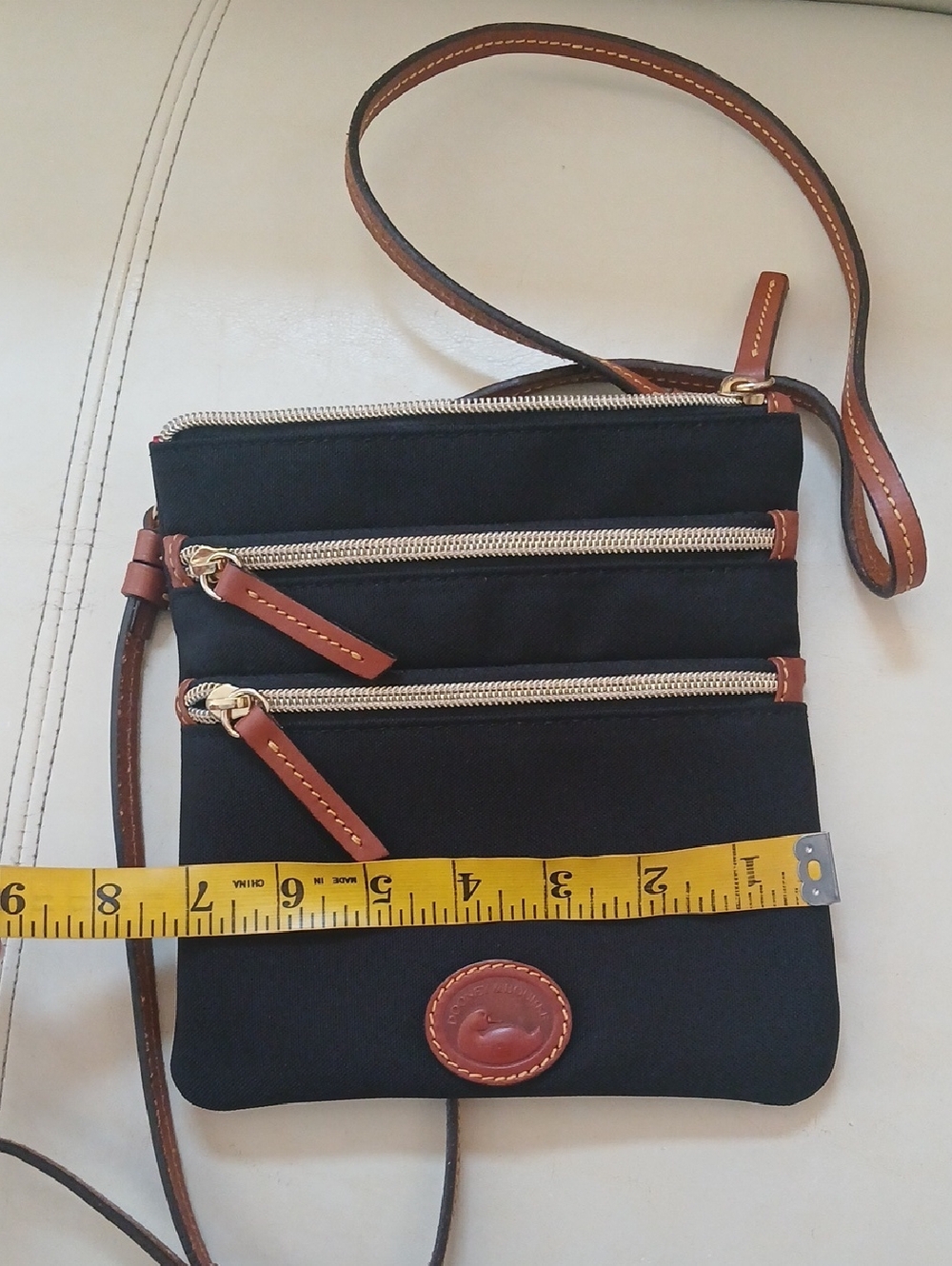 Dooney & Bourke Canvas Nylon Black Crossbody with Brown Trim and Gold Hardware - Picture 5 of 6